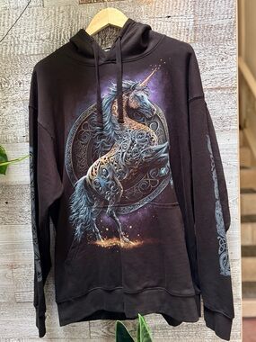 Spiral Direct | "Celtic Unicorn" Gothic Spiritual Animal Hoodie - Men's XXL